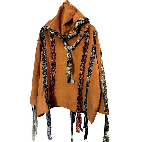 POL - Artistic colored thread peace solid sweater - Orange (S) - Picture 6 of 7